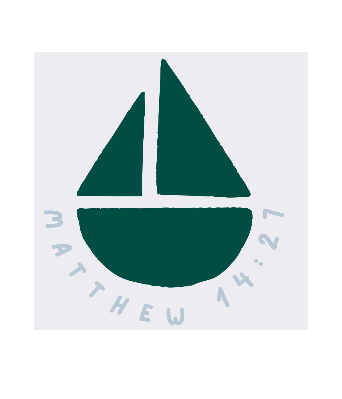 Green sailboat design with 'Matthew 14:27' text on a white background