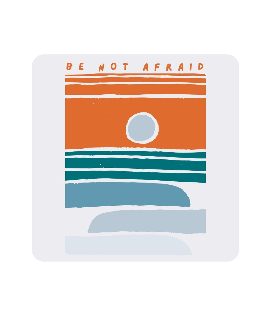 Motivational card with 'Be Not Afraid' text and abstract design on a white background